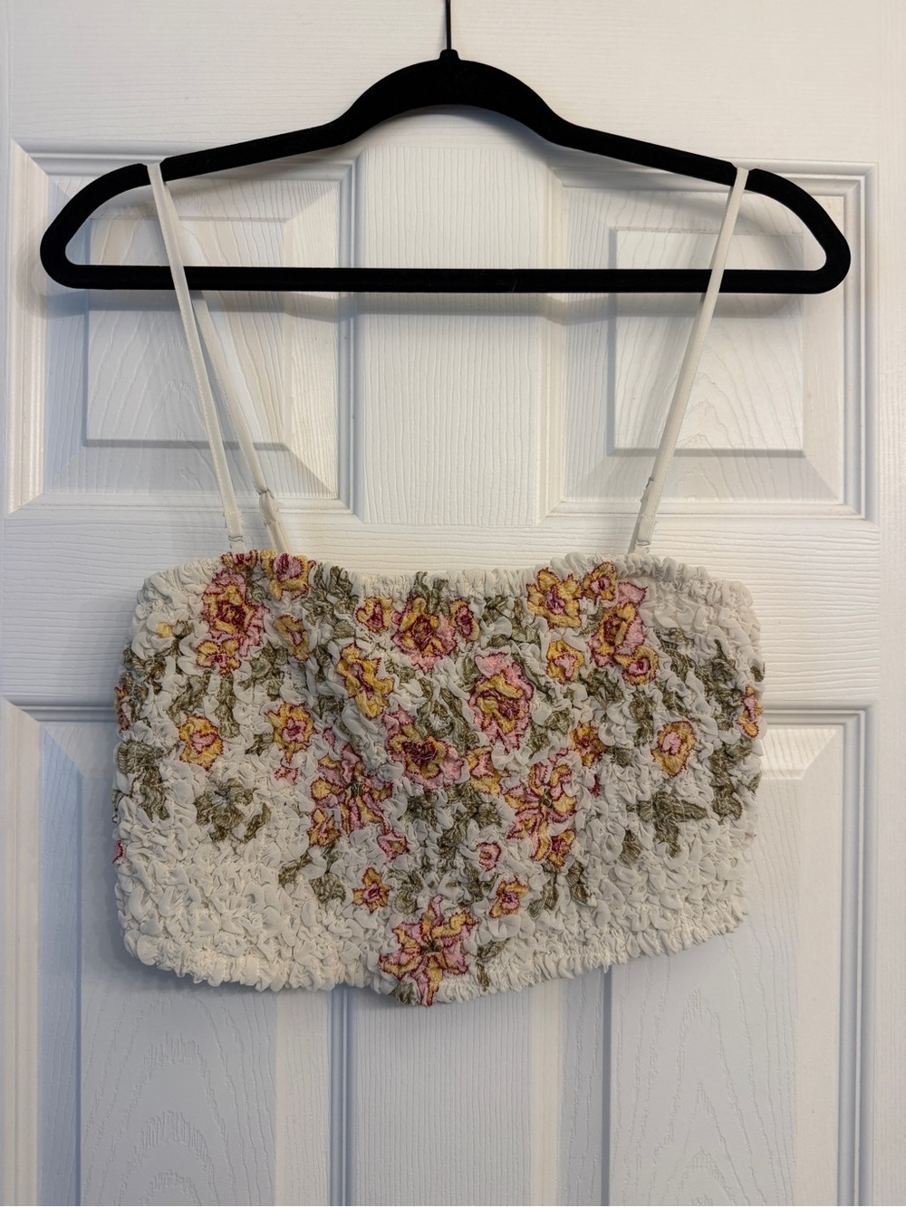 Free People Augusta Floral Smocked Crop Top Ivory Pink M NWT